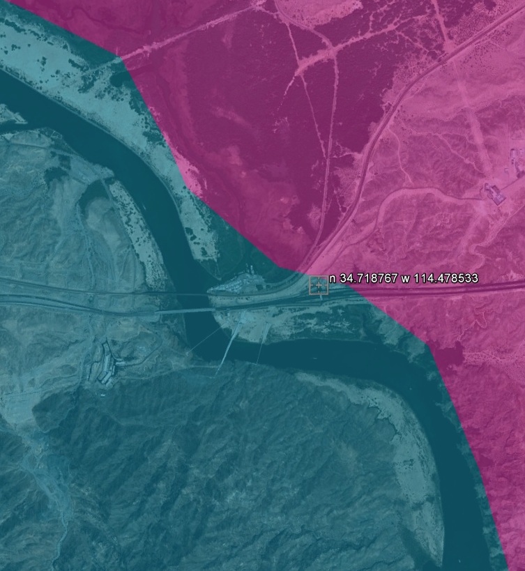 This is a particularly bad area rendering the coordinates on the edge of AZ and CA.